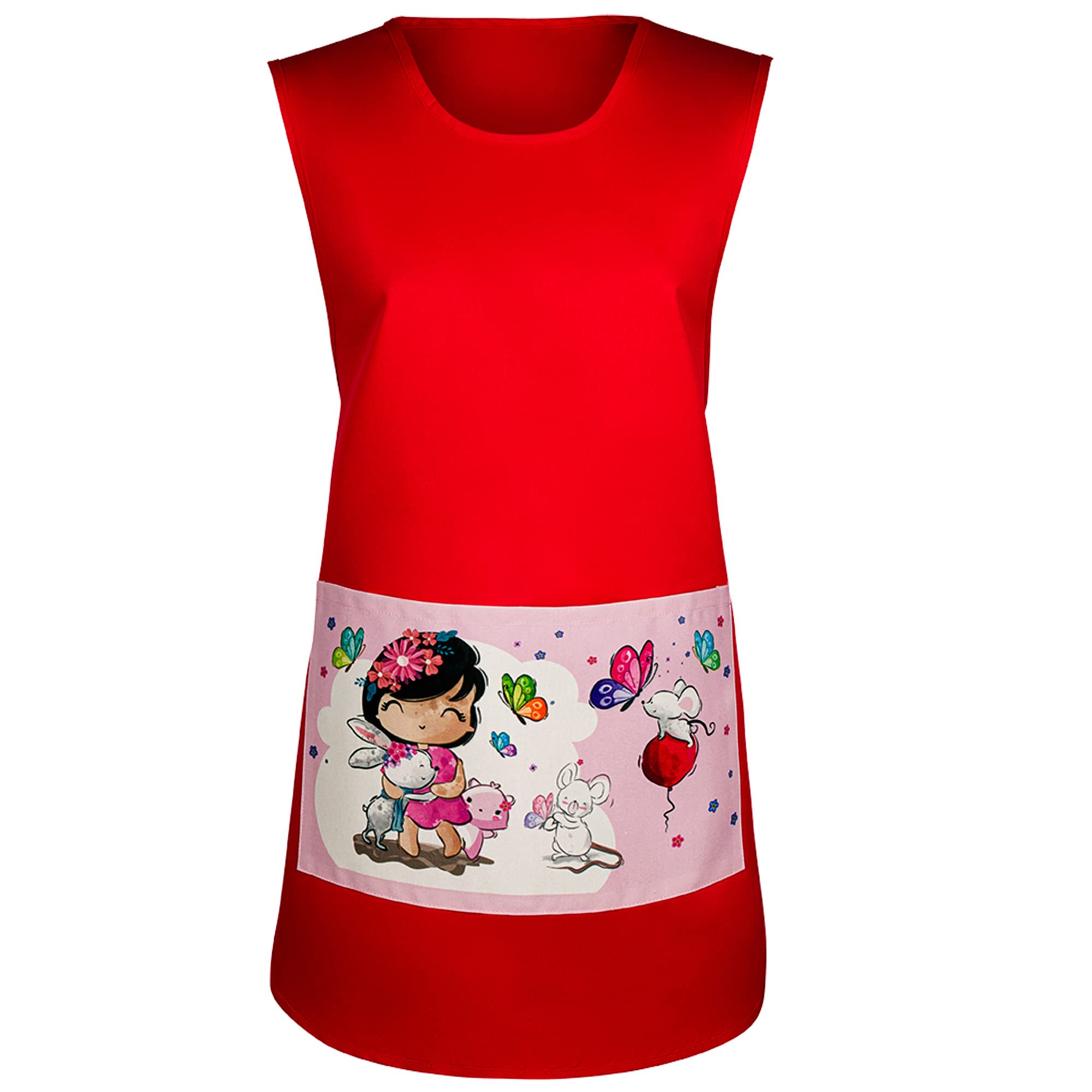 Casulla de trabajo para mujer Roja | Bata Estola maestra y profesora infantil | Uniforme laboral para tiendas y comercios | Delantal de limpieza hostelería | Regalo maestra