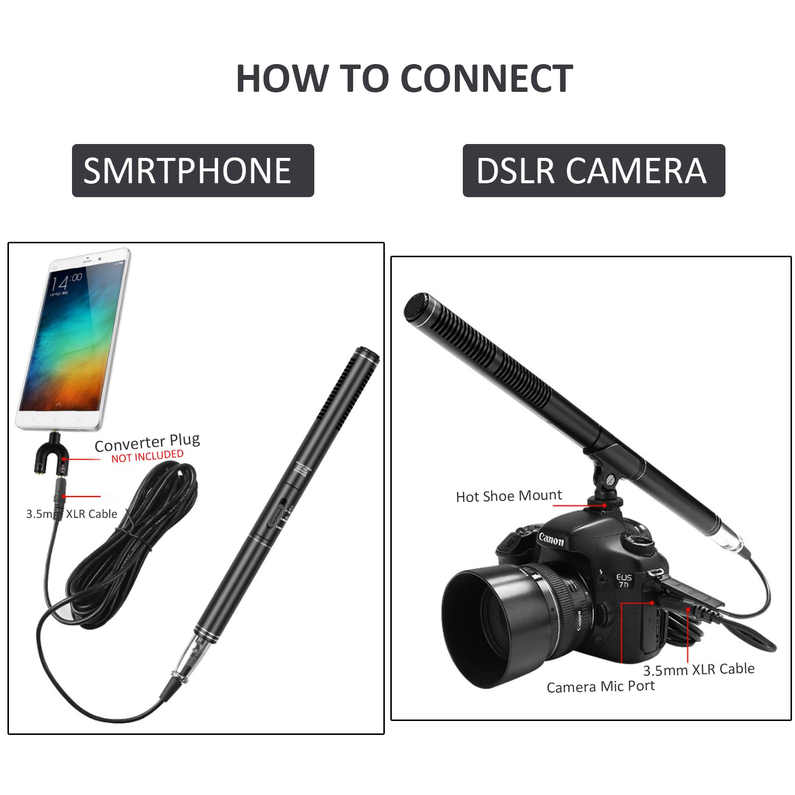 Micrófono de Entrevista, Micrófono de Escopeta de Condensador XLR con Cable de 36 Cm/14,2 Pulgadas, Micrófono de Cámara de Entrevista con Reducción de Ruido de Mano para Grabación, Discurso, Escenario