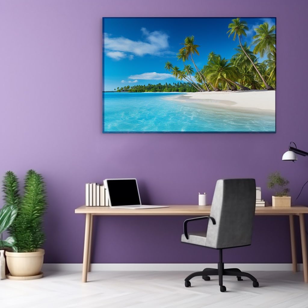 Canvas for Living room. Escape to Serenity: Discover the Unblemished Beauty of a Tranquil Beach Haven, 27 x 18 inch Canvas Wall Art - Contemporary Masterpieces - Modern Home Decor