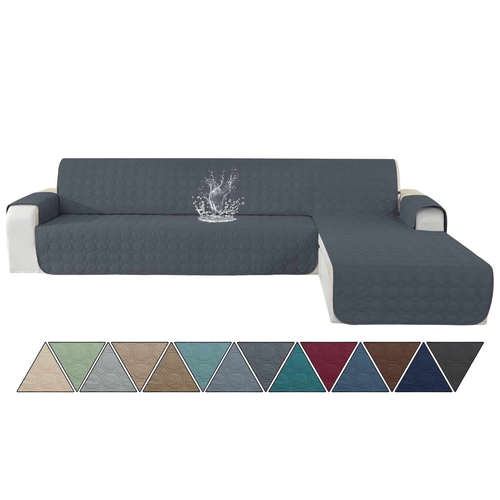 Ystyle Copridivano Impermeabile con Penisola 4 Posti (L 300 CM), Copridivano Angolare Destra/Sinistra Universale Reversibile, Copridivano Chaise Longue AntiGraffio Antimacchia, Grigio
