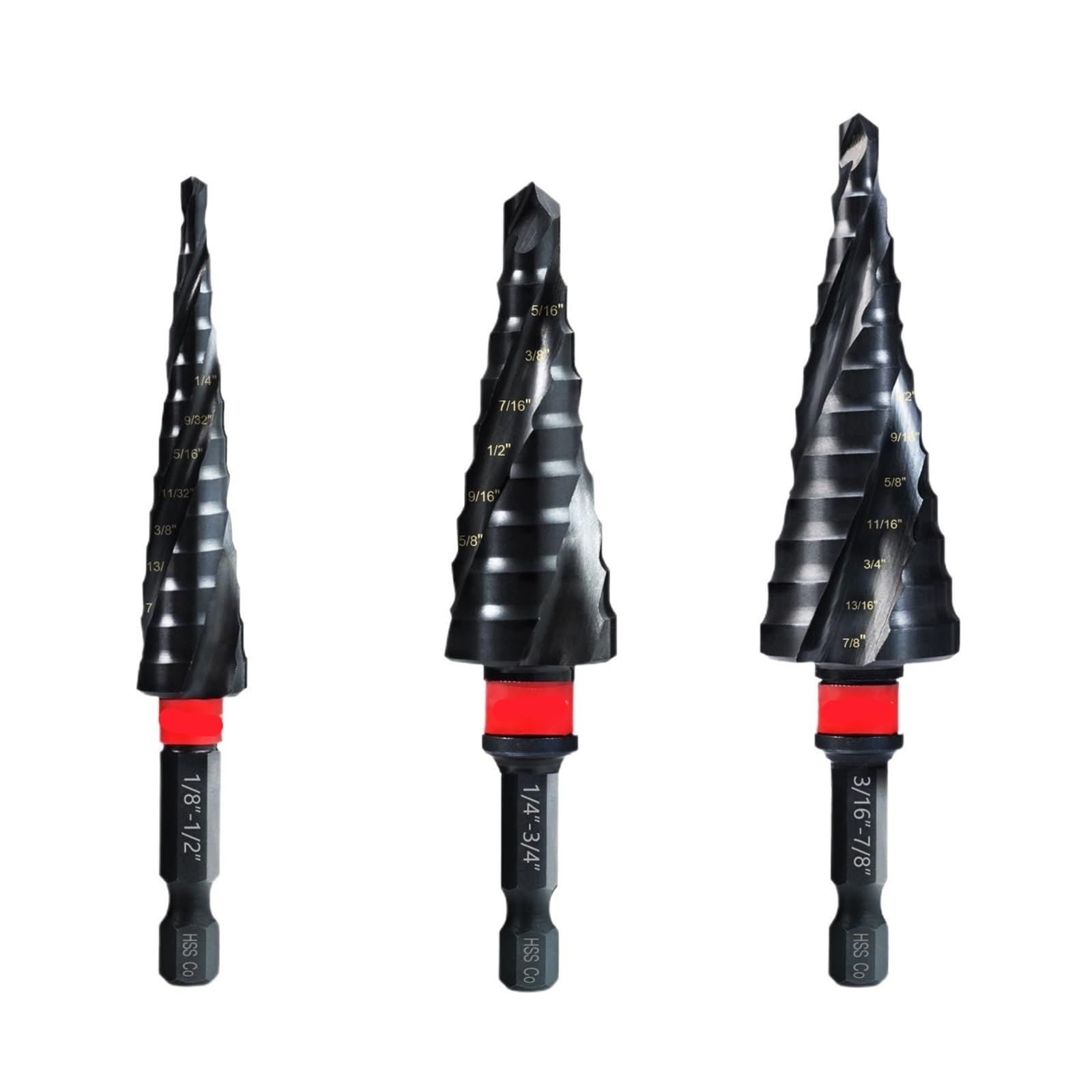 Juego de brocas escalonadas con vástago hexagonal cobalto AlTiN M35 3 piezas
