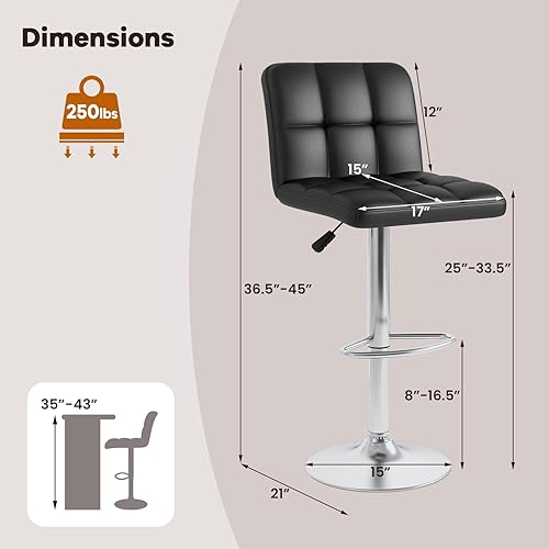 Miniatura 3 de Casart Taburete de bar giratorio ajustable de cuero PU Taburetes de bar Bistro Pub Silla Contador Taburete de bar (negro)