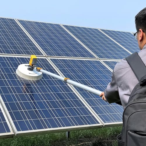 Cepillo de Limpieza para Paneles solares: fregador eléctrico de Alta eficiencia con Mango telescópico para una eficaz eliminación de Polvo y Suciedad. Ideal para el mante