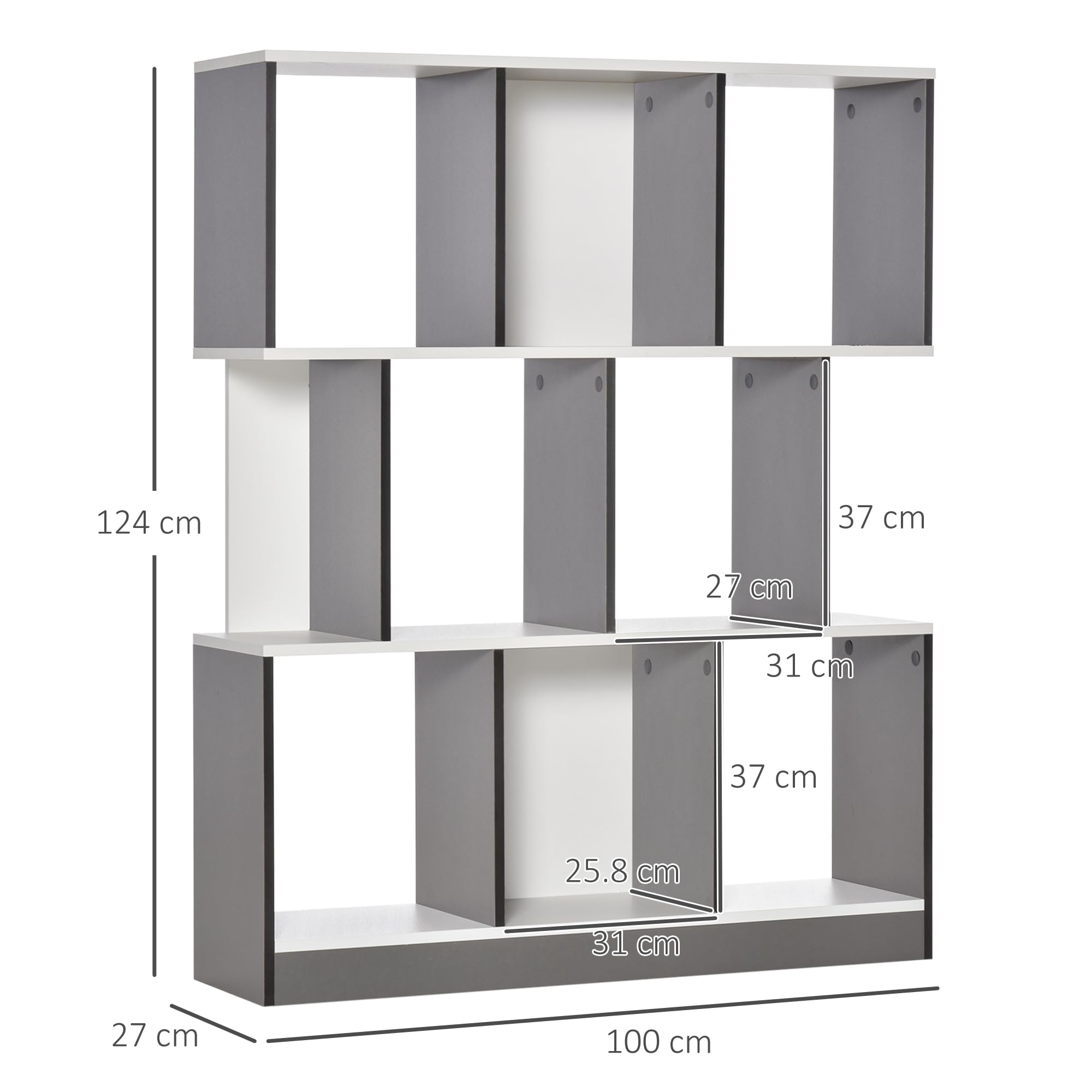 HOMCOM Mobile Libreria a 8 Ripiani 100x27x124 cm Grigio Scuro | per Soggiorno e Camera da Letto, Libreria Scaffale Moderna, in Truciolato