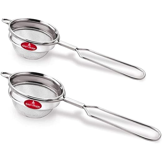 Ajays Shoppe Fine Mesh Tea Strainer Set  8cm Stainless Ste