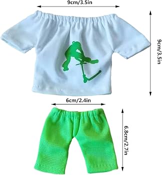 SENZZ Jouet de vêtements de Doigt, Mini Pantalon de Doigt, t-Shirt Court, Ensemble de Jouets avec Skateboard à Doigts, Jouet de Jeux pour Enfant, Tenue de Skateboard, Accessoires de Scooter