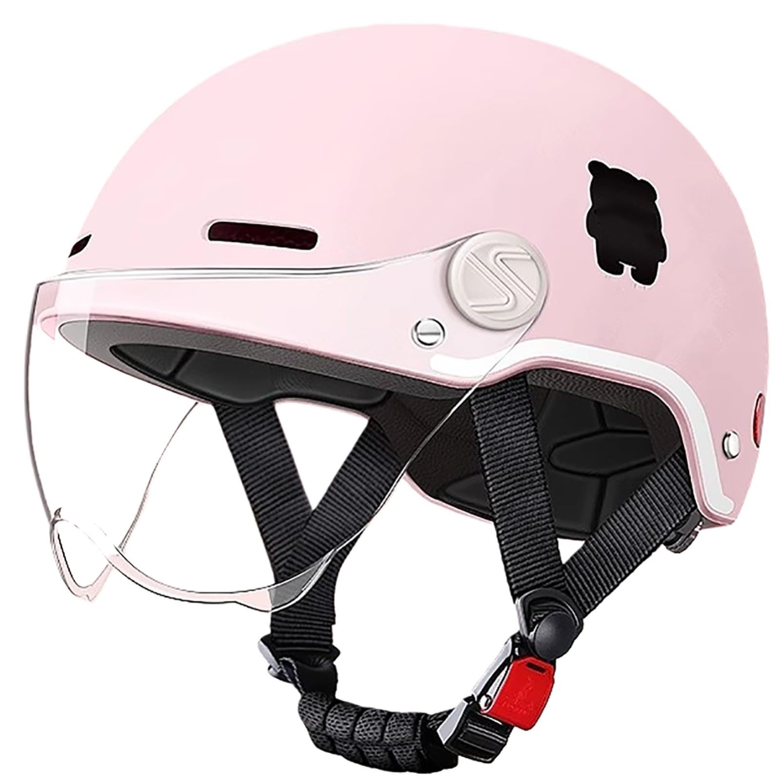 Casco Moto Bambino ECE 22.06 Omologato, Visiera Lunga Antivento, Calotta ABS Leggera, Design Astronauta Spazio, Jet Scooter Ciclismo Bambina Ragazzo Rosa 10,50~56cm