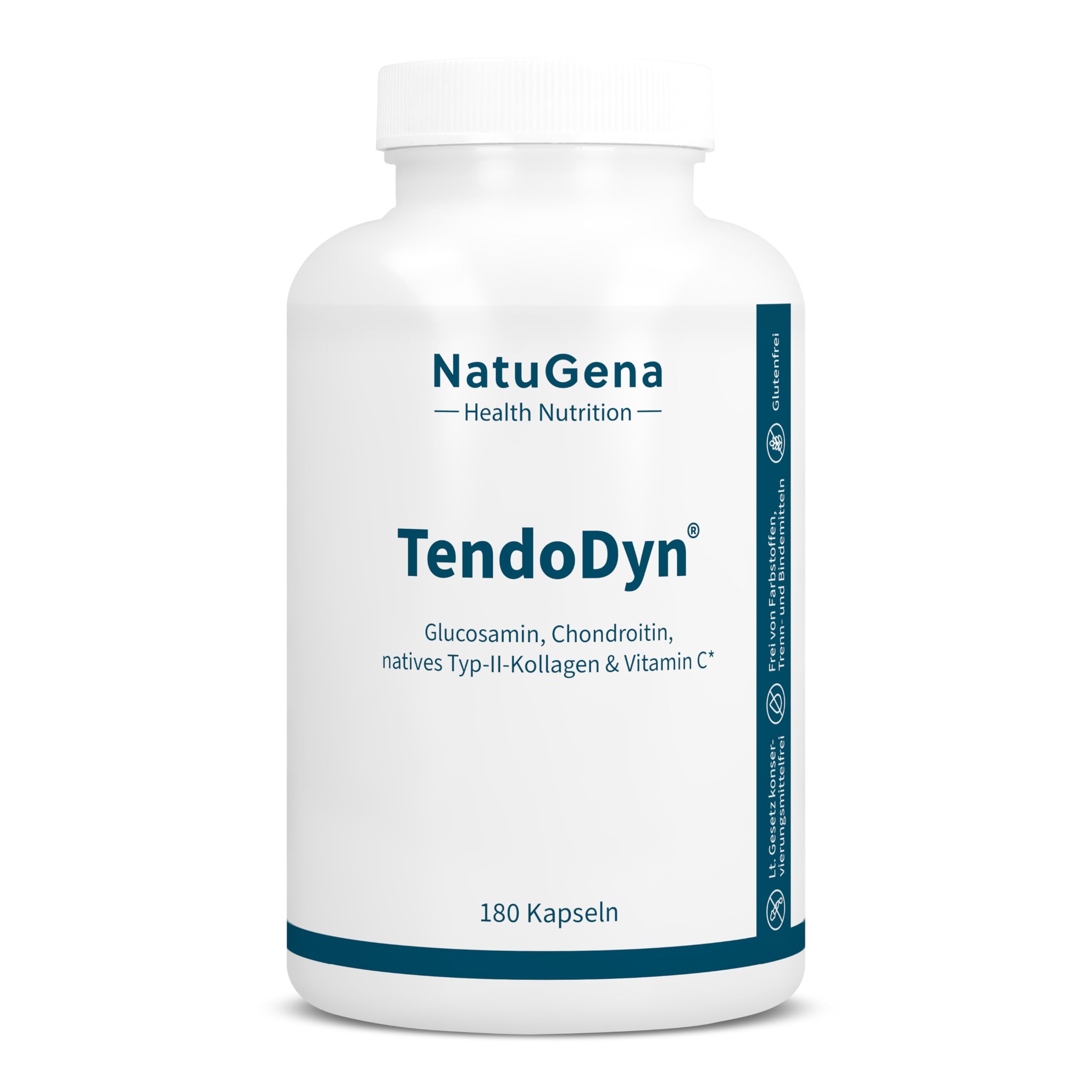 NatuGena TendoDyn Glucosamin, Chondroitin & natives Typ-II-Kollagen, zum Erhalt der Knochen, Zähne, Nägel und Bindegewebe, Kapseln (1 Monats Packung)