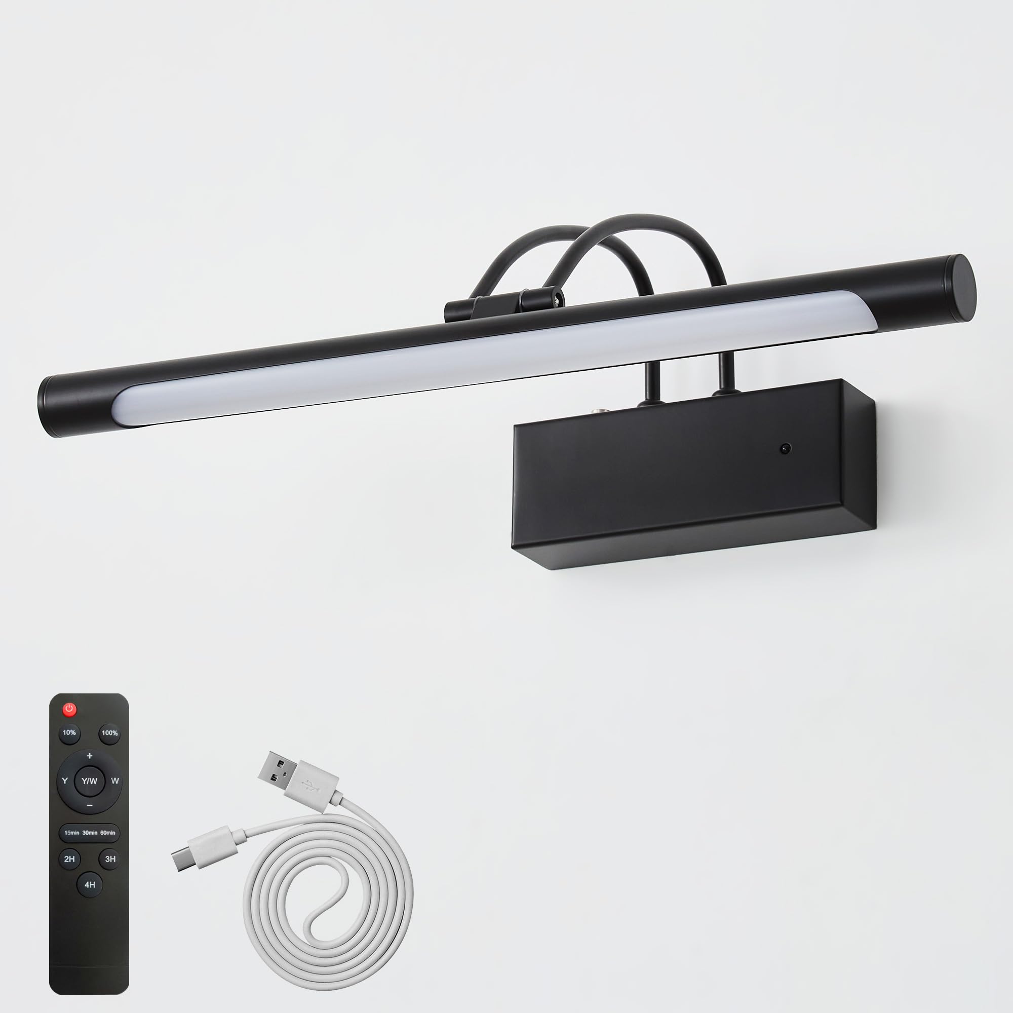 Bilderleuchte Akku mit Fernbedienung, 40cm LED Bildbeleuchtung Kabellos mit 3 Farbtemperaturen 8000mAh Wiederaufladbar Batterie Timer Dimmbar Wandlicht Innen für Malen Kunstwerke Porträt
