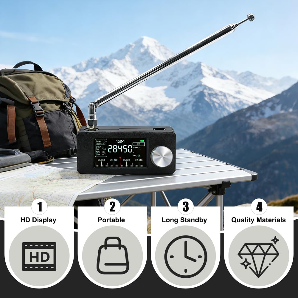 NAVESO SI4732 Mini Radio, Mini SI4732 Pocket Radio para Transmisión Am, FM, LSB y USB, 0,5 A 108 MHz, Control ESP 32-S3, Pantalla LPS de 1,9 Pulgadas y Antena Telescópica Portátil