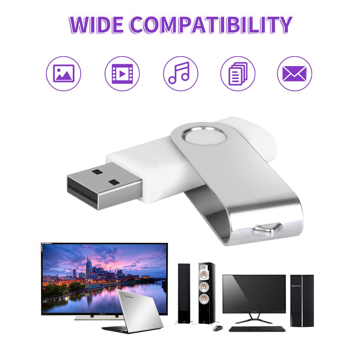 AreTop, confezione da 10 chiavette USB 2.0 dal design girevole, Flash Drive bianco bianco 32 GB