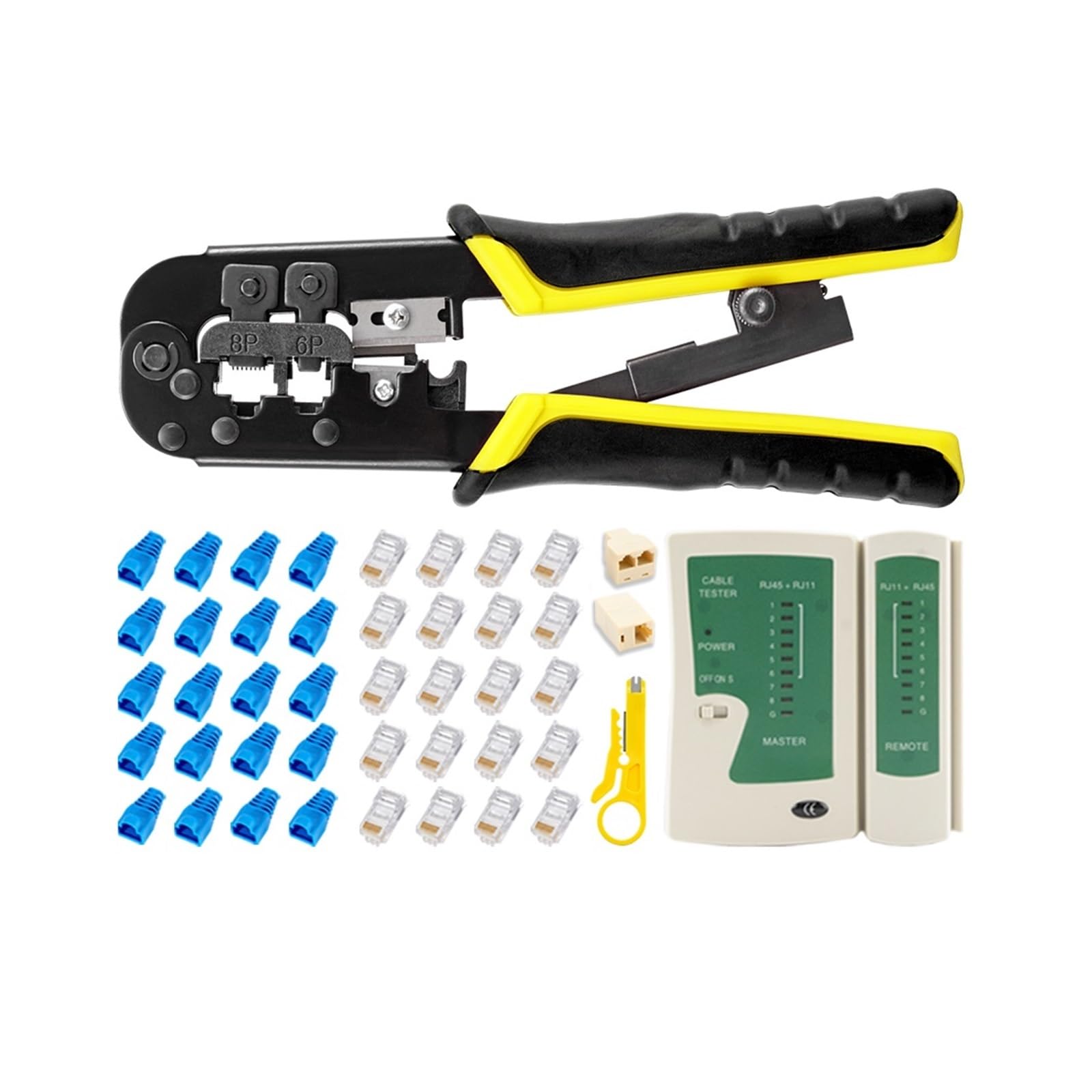 Crimpadora RJ45 RJ11, Herramienta De Prensado, Alicates Pelacables For Cable LAN Red Ethernet, For 6P, 8P, RJ12 Preciso, Ahorra Mano De Obra(Pro)