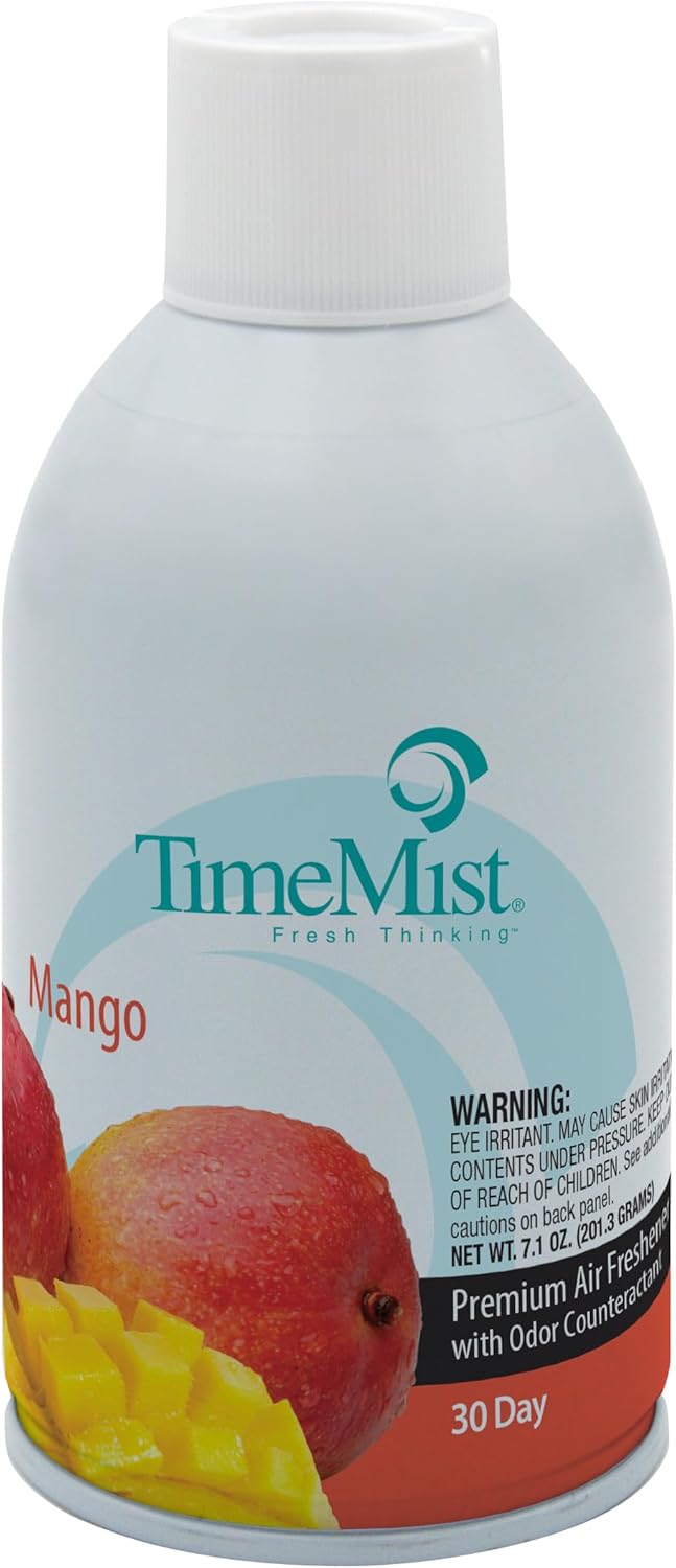 TimeMist Premium Metered Air Freshener Refills - Mango Scent - 7.1 oz (Case of 12) - 1042810 - Lasts Up To 30 Days and Neutralizes Tough Unwanted Odors