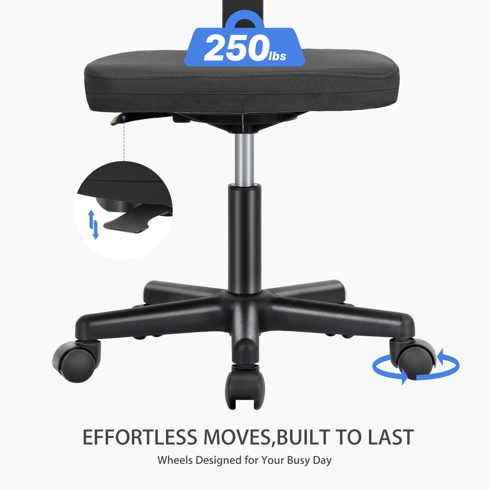 NEWBULIG Home Office Desk Chair, Armless Ergonomic Swivel Computer Chair with Wheels, Adjustable Height and Low-Back Mesh Design, Rolling Chair with Lumbar Support and Comfortable Seat, Black