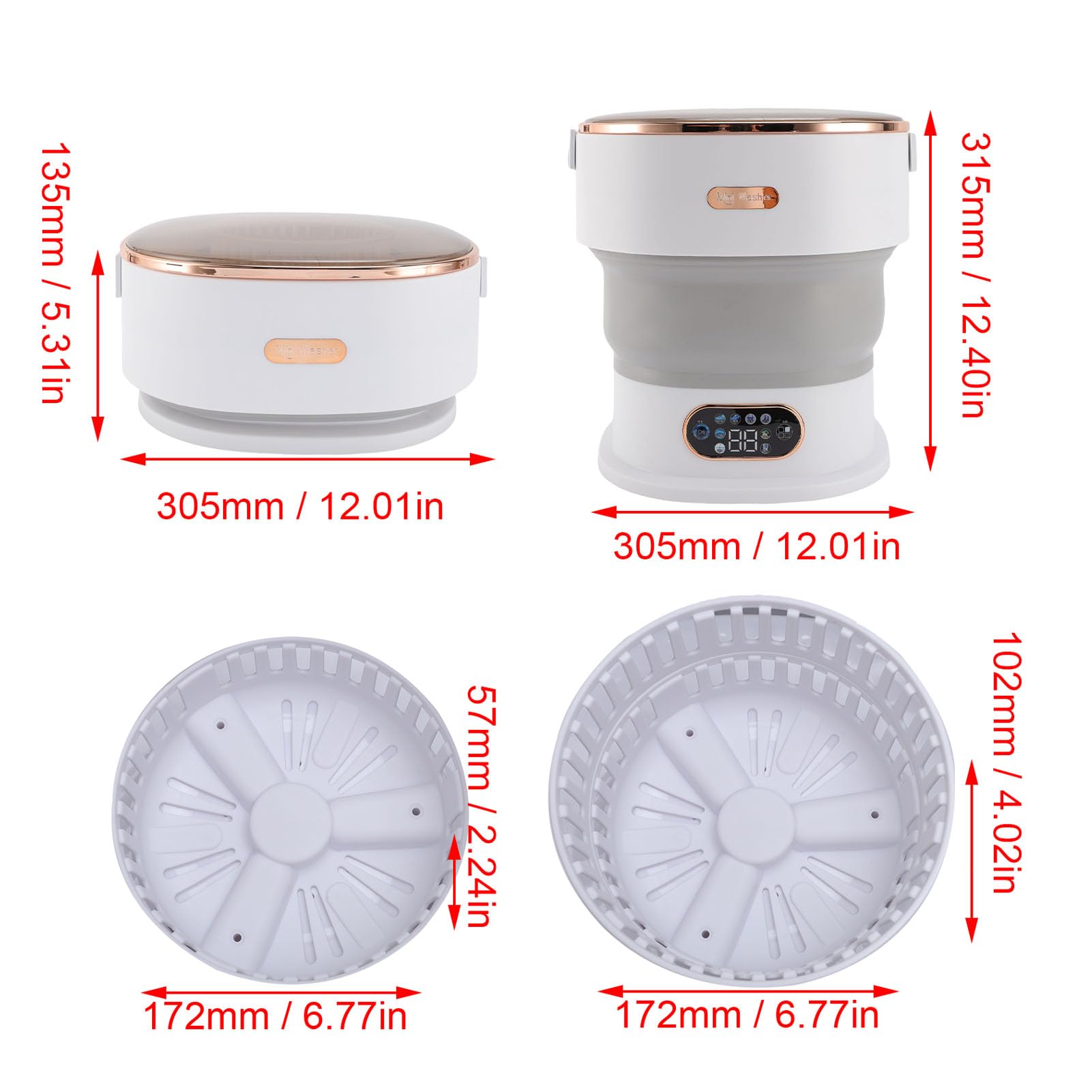 Pssopp Lavadora Portátil, Lavadora Plegable de 13 Litros con Cesta de Secado Suave y Giratorio para Ropa Interior de Ropa y Artículos Pequeños (Enchufe de la UE)