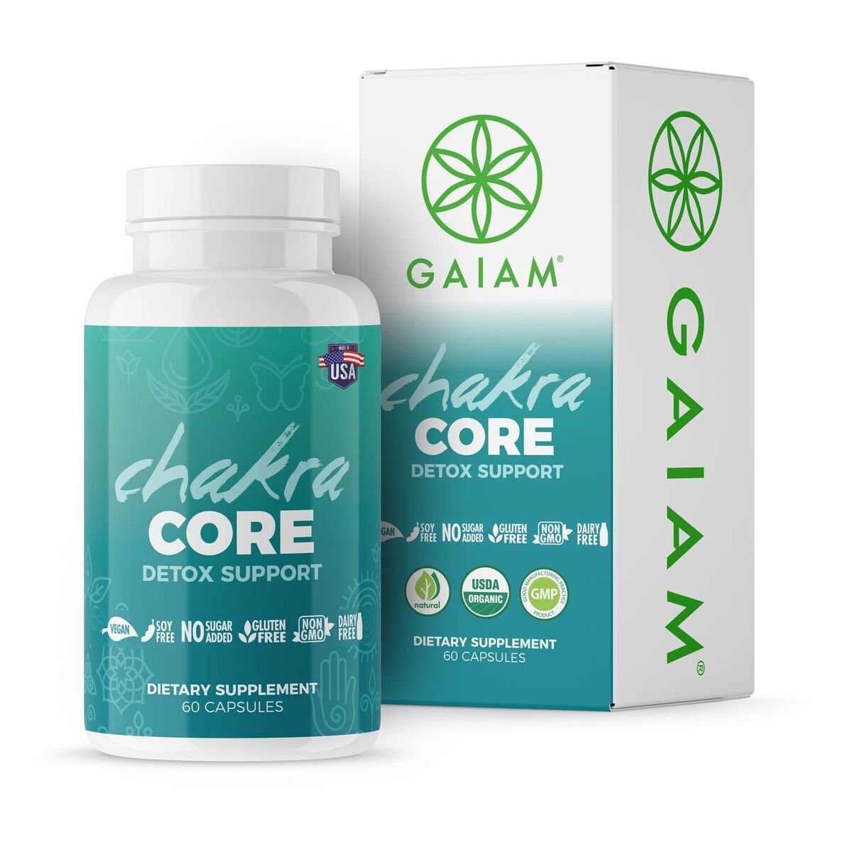 GAIAM Organic Chakra Core Detox Support (Made in USA, USDA Organic Certified, Horsetail, Dandelion, Artichoke, Black Radhish) - 60 Capsules
