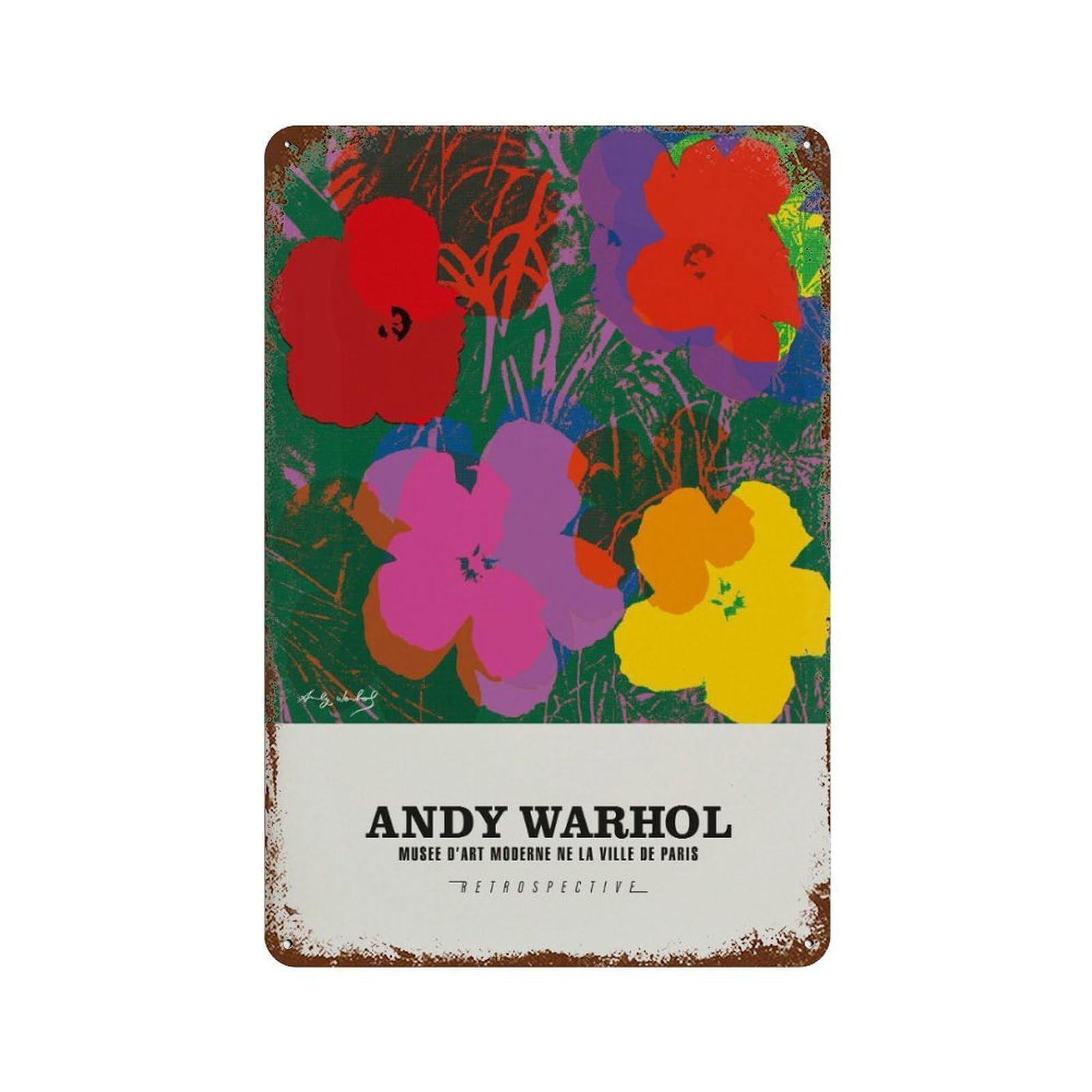 xiaoxiaoshen Andy Warhol Flowers Exhibition Vintage Floral Wall Decor Art Metal Tin Poster Modern Home Decor Art Home Bar Shop Decorations Vintage Sign 30x20cm