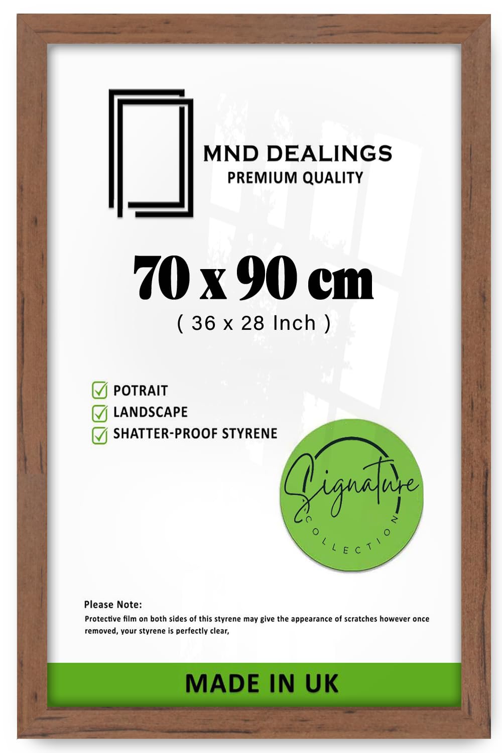 MND Dealings 70 x 90 CM Certificate Frame | Decorative Wall Display | MDF Construction & Perspex Front | Perfect for Home or Office | [Walnut] — image 1