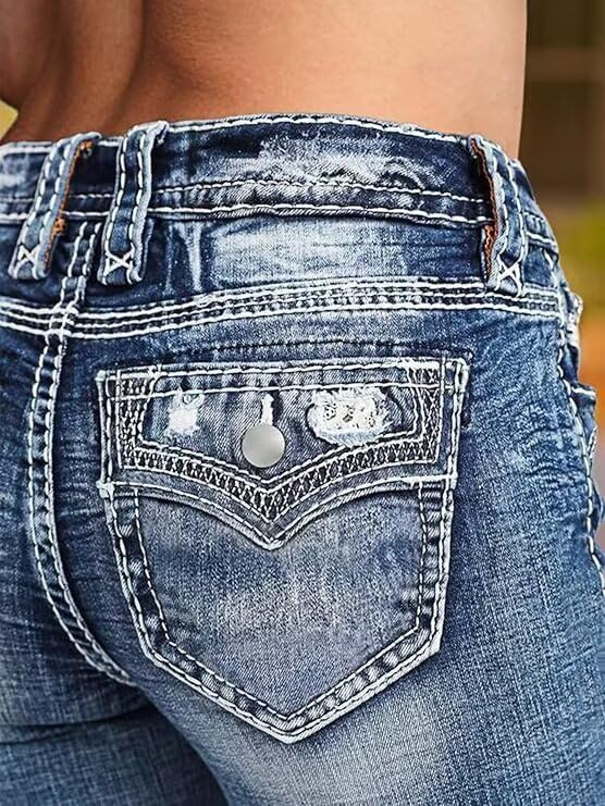 Flamingals Mid Rise Skinny Jeans for Women Trendy Wash Stretchy Butt Lifting Western Jeans with Pocket Back4