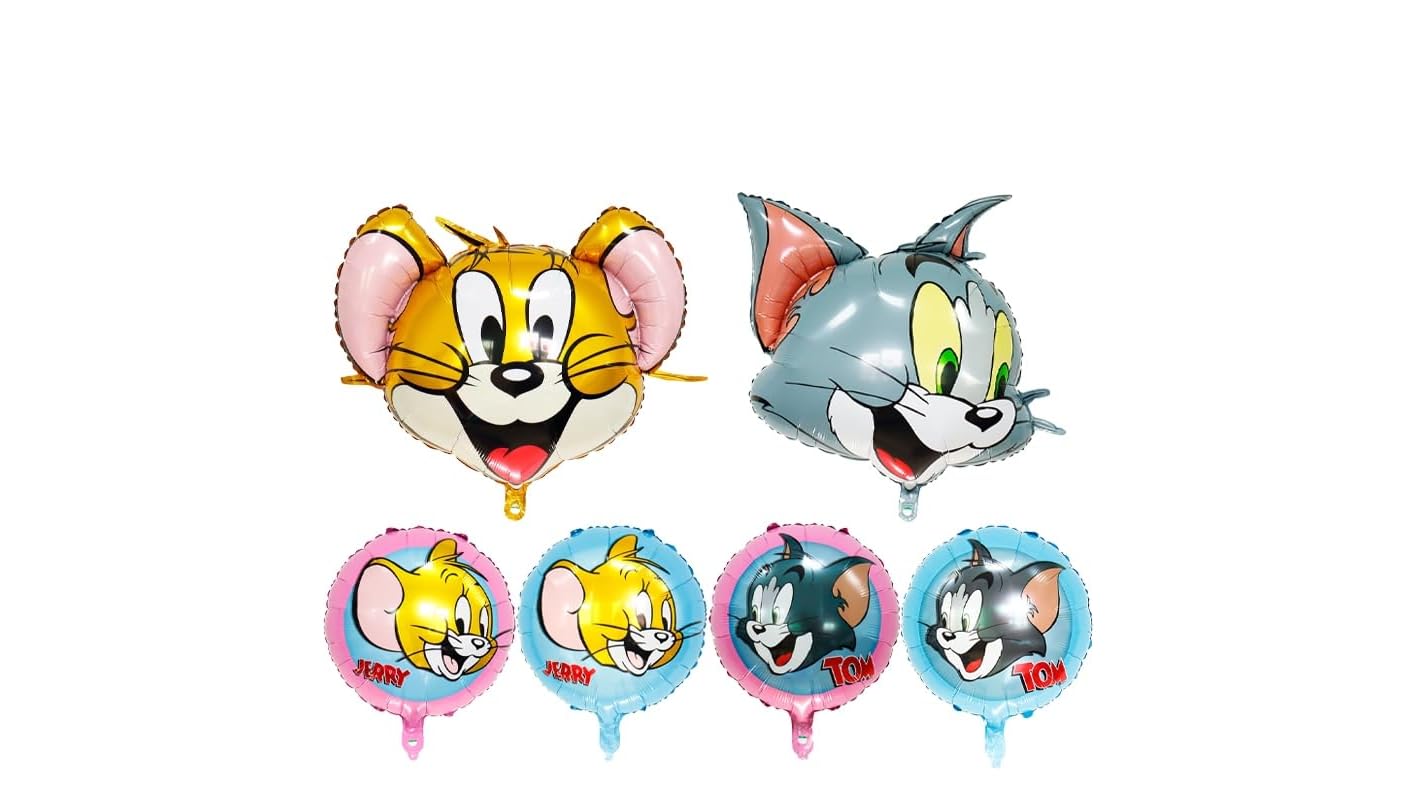 Tom & Jerry Theme Foil Balloon Set For Cat & Mouse Theme Birthday & Other Celebrations (Pack Of 6) - Multicolor