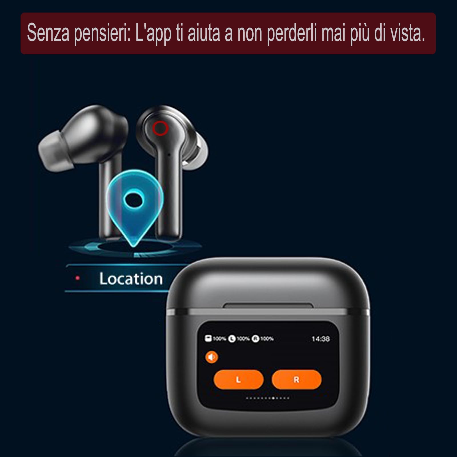 OBA -ProX5 Auriculares Bluetooth 5.3 Auriculares Inalámbricos In Ear Estéreo ENC ANC Cancelación Ruido, Pantalla LCD Color IPX5 Impermeable con localizador de auriculares, batería 500mAh