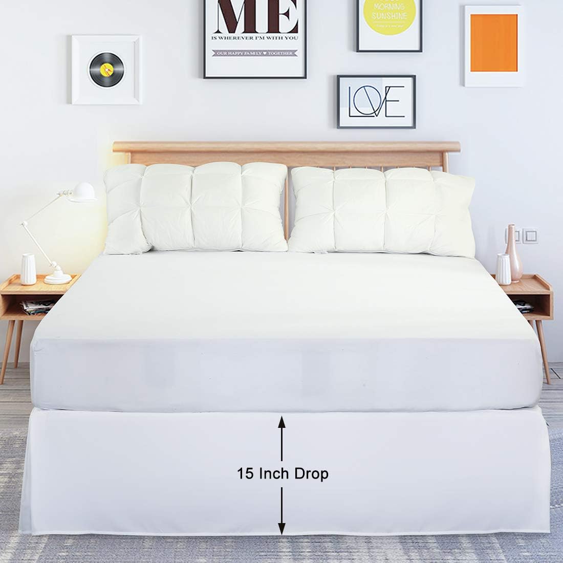 EDILLY Hotel Luxury Bed Skirt Soft Microfiber 15-Inch Drop Wrinkle & Fade Resistant (White, Queen)