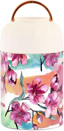 Ramo de acuarela de flores rosas botánicas florales para niños y mujeres, tarro aislado de alimentos con cuchara de 17 onzas  16.9 fl oz para