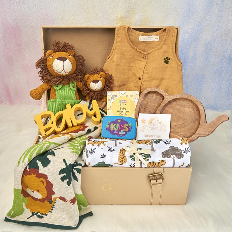 The Gift Studio Luxe Safari Newborn Hamper | Premium Baby Welcome Gift with Toys, Blanket & Keepsakes-image-32