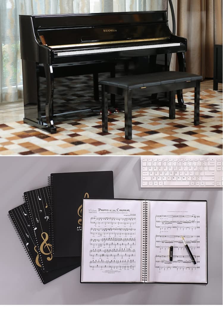 Raccoglitore per file musicali, formato A4, formato A4, per documenti, 50 páginas/100 tasche, per spartiti, pianoforte, chitarra, violino