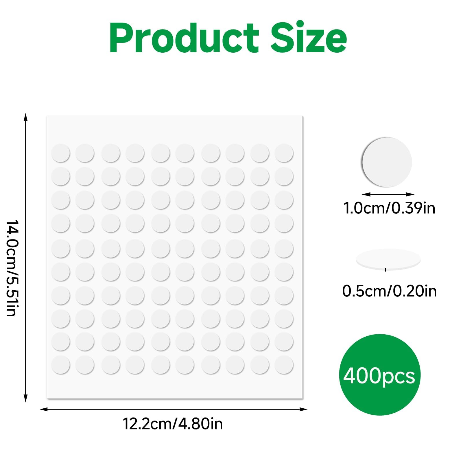 Pastille Double Face Transparent 10 mm 400 Pièces Adhésif Autocollant Rond