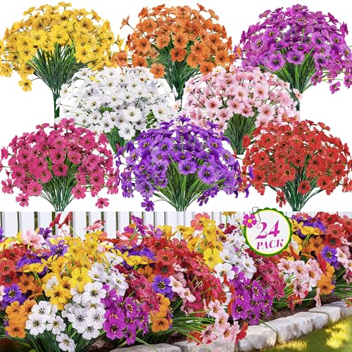 Der Rose 24 Bundles Artificial Flowers for Outdoor UV Resistant Faux Plants Spring Flowers for...