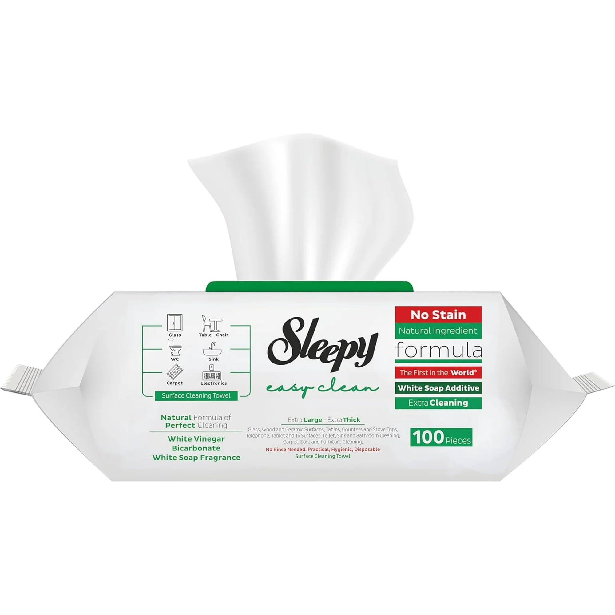 Sleepy Lot de 2, 3 et 6, lingettes nettoyantes tout usage, formule au vinaigre blanc et au bicarbonate de soude, sans produits chimiques, 100 pièces (lot de 2)