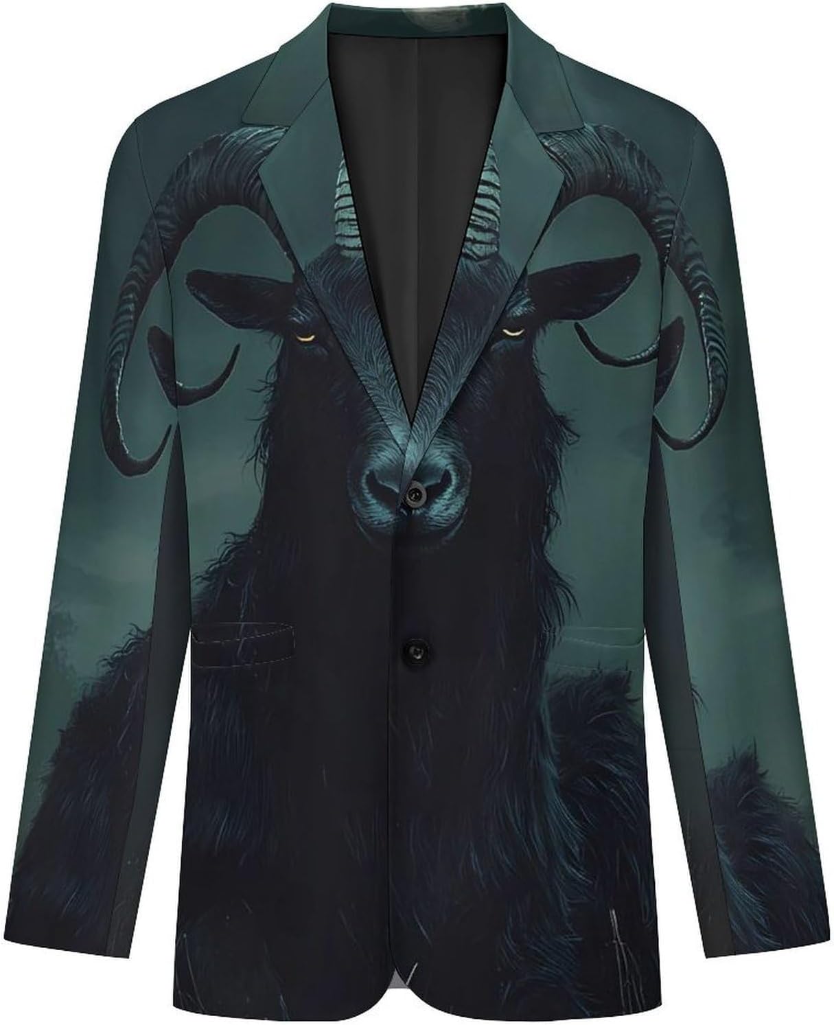 Gothic Satan Black Goat Men‘s Suit Jacket with 2 Button Lapel Blazer Lightweight Business Sports Coats for Wedding Party