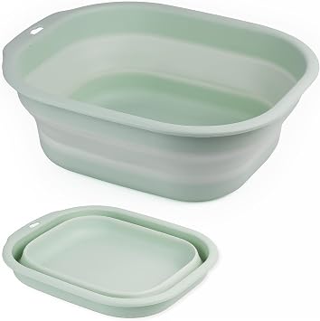 Collapsible Wash Basin Set of 2, Foldable Small Medium Size Wash Basin, Portable Plastic Basins for Laundry, Bottles, Travel, Camping Green