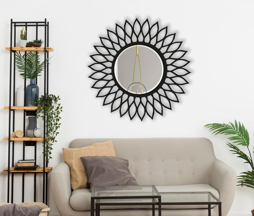 MyPhotostation.com Specchi neri da 66 cm per specchi da parete in metallo da parete, decorazione per la casa, decorazione da parete decorativa da appendere per soggiorno ingresso