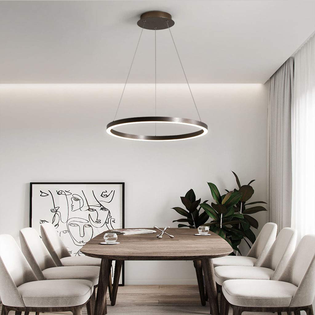 LED Pendellampe Wohnzimmerlampe Pendelleuchte Dimmbar Mit Fernbedienung Kronleuchter Moderne Esstischlampe Aluminium Runde Acryl Beleuchtung Deckenleuchte,Braun,1lap 60cm