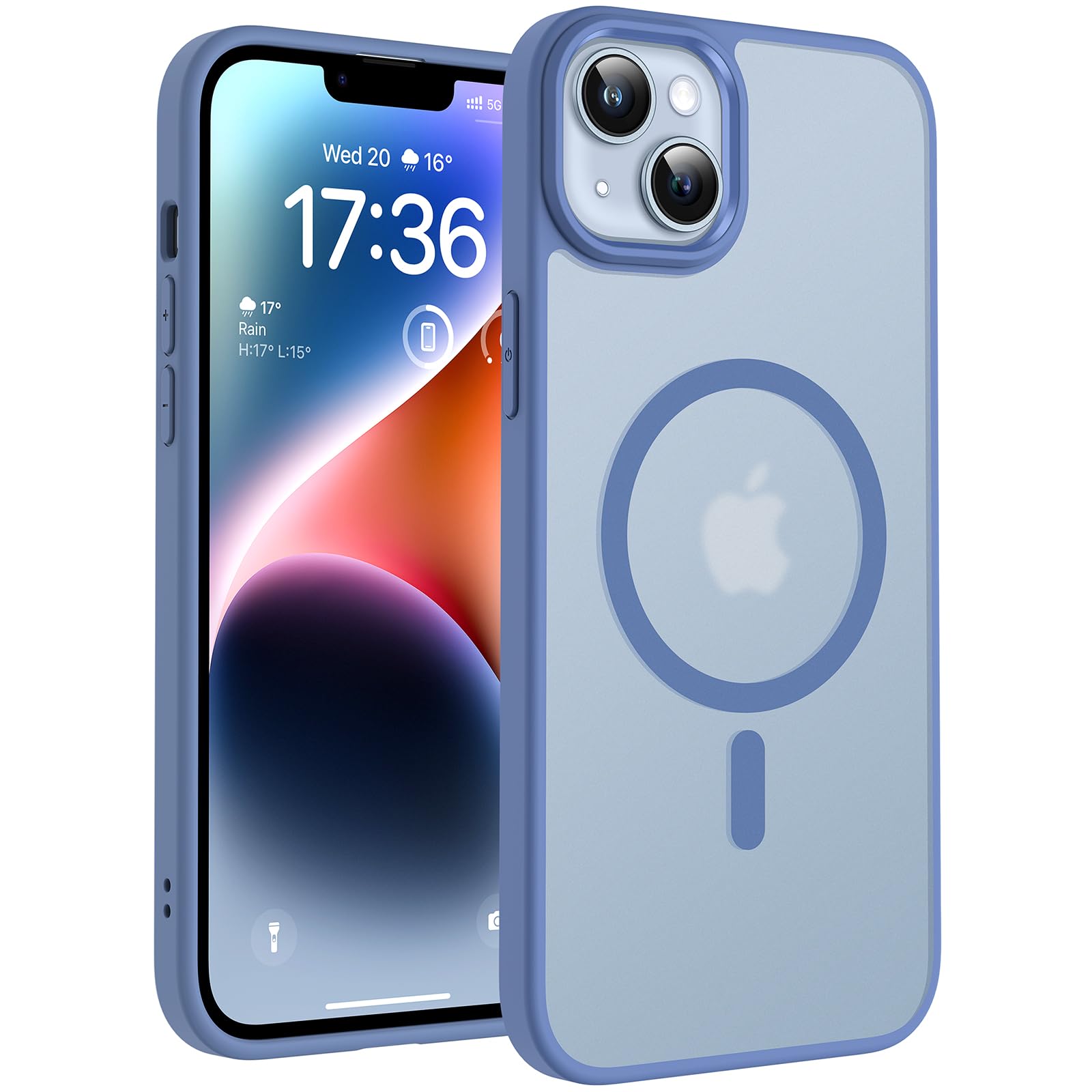 TOCOL Cover Magnetica per iPhone 14 Plus 6,7 Pollic, Compatibile con MagSafe, Custodia Antiurto Traslucida Opaca, Blu Chiaro