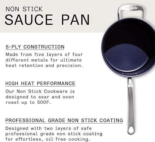 Miniatura 3 de Made In Utensilios de cocina - Sartén antiadherente de 4 cuartos de galón - Azul puerto - Cacerola antiadherente revestida de acero inoxidable de 5