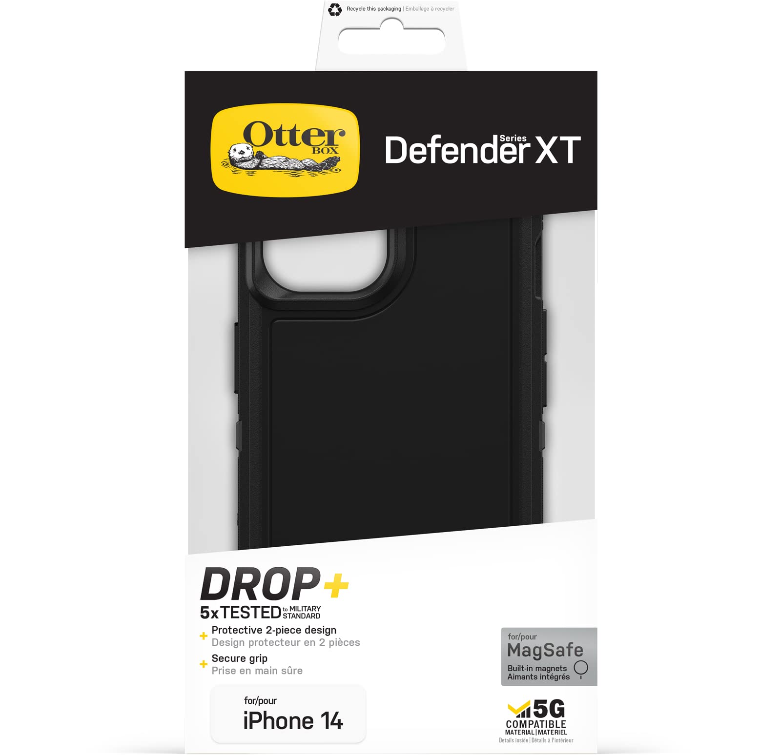 OtterBox Cover per iPhone 14/iPhone 13 Defender XT con MagSafe, resistente a shock e cadute, cover robusta, testata 5x vs le norme anti caduta MIL-STD 810G, Nero
