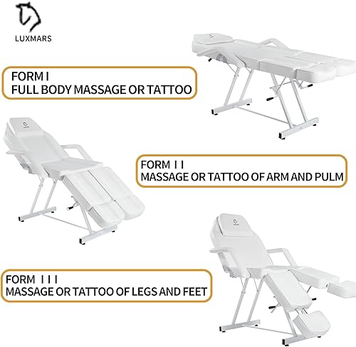Miniatura 8 de LUXMARS Silla facial, silla ajustable para tatuajes, cama de salón con taburete hidráulico, cama de masaje para masaje profesional, pestañas