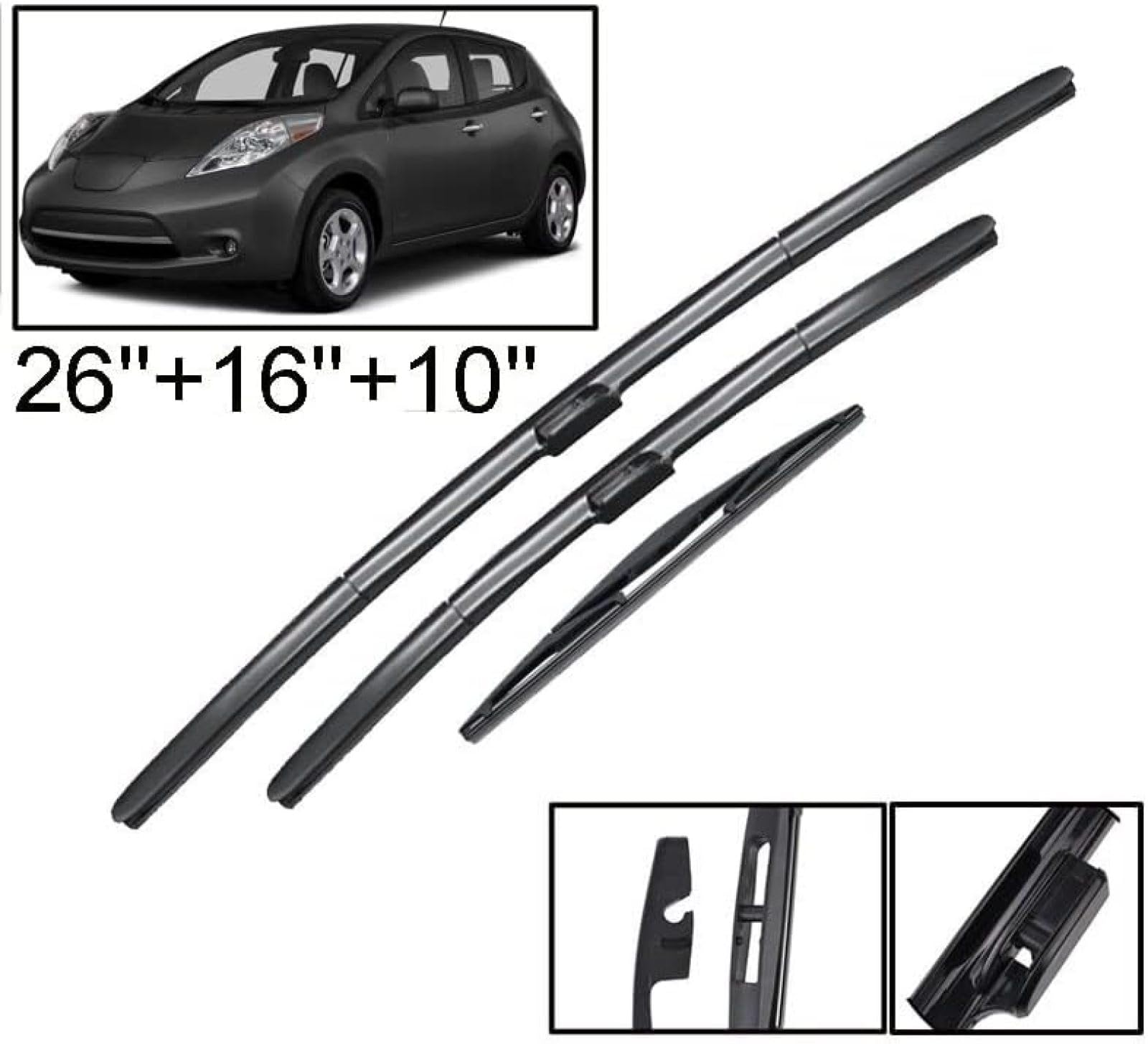 para Nissan, para Leaf MK1 2010 2011 2012 2013 2014 2015 2016 2017, Juego de escobillas limpiaparabrisas Delanteras y traseras para Ventana de Coche, limpiaparabrisas de 26 "16" 10 "