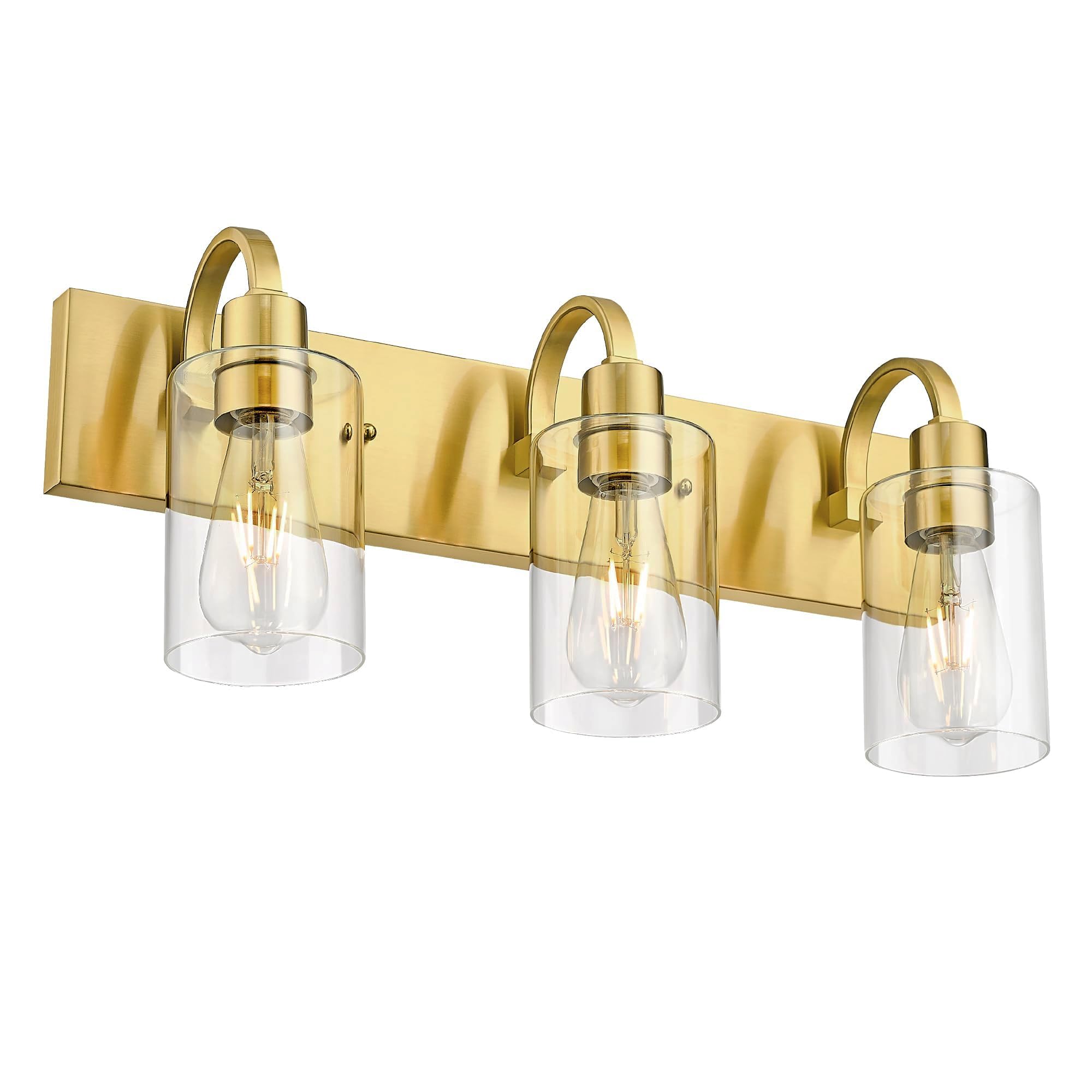 Emliviar 3-Light Vanity Lights for Bathroom, Brushed Gold Bathroom Light with Clear Glass Shade, YCE237B-3W BG