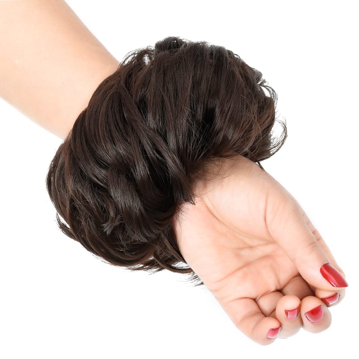 Bun Hairpiece Messy Hair Bun Curly Scrunchies for Women Synthetic Updo Hair Extensions Chignon Chestnut Brown