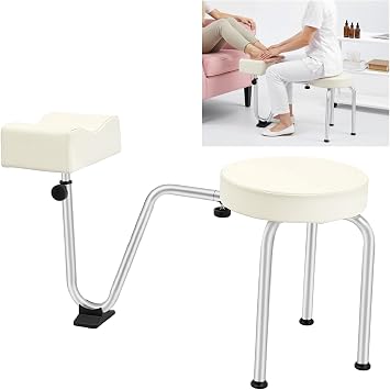 Pedicure Foot Rest Stool, Adjustable Leg Rest Chair for Nail Tech Spa Beauty Salon Studio Equipment Supplies, Beauty Pedicure Kit, Reinforced and Thickened White