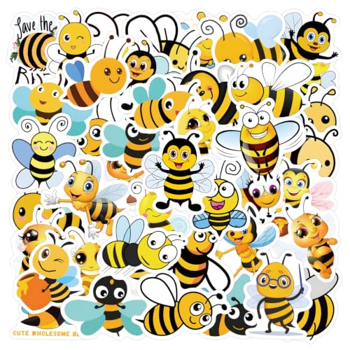 60Pcs Bee Stickers for Teen Adults Bees Theme Waterproof Vinyl Sticker Cute Label Decals Crafts Laptop Phone Skateboard Bicycle Water(Colourful-C4)