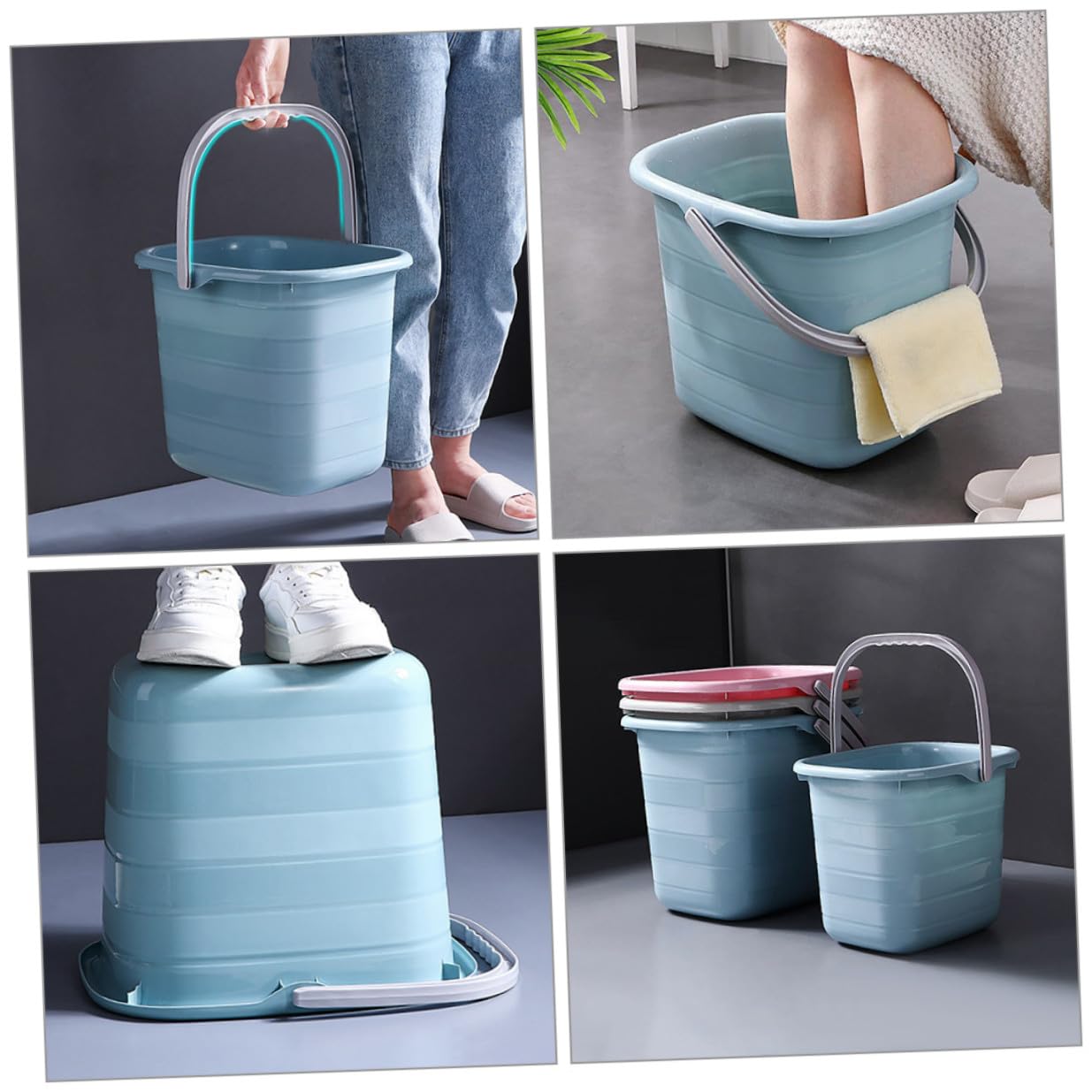 Garneck Secchio di Plastica Manico 11l Rettangolare, Contenitore D’acqua per Casa, Giardinaggio e Pulizia, Resistente All’ossidazione, Facile da Trasportare e Lavare