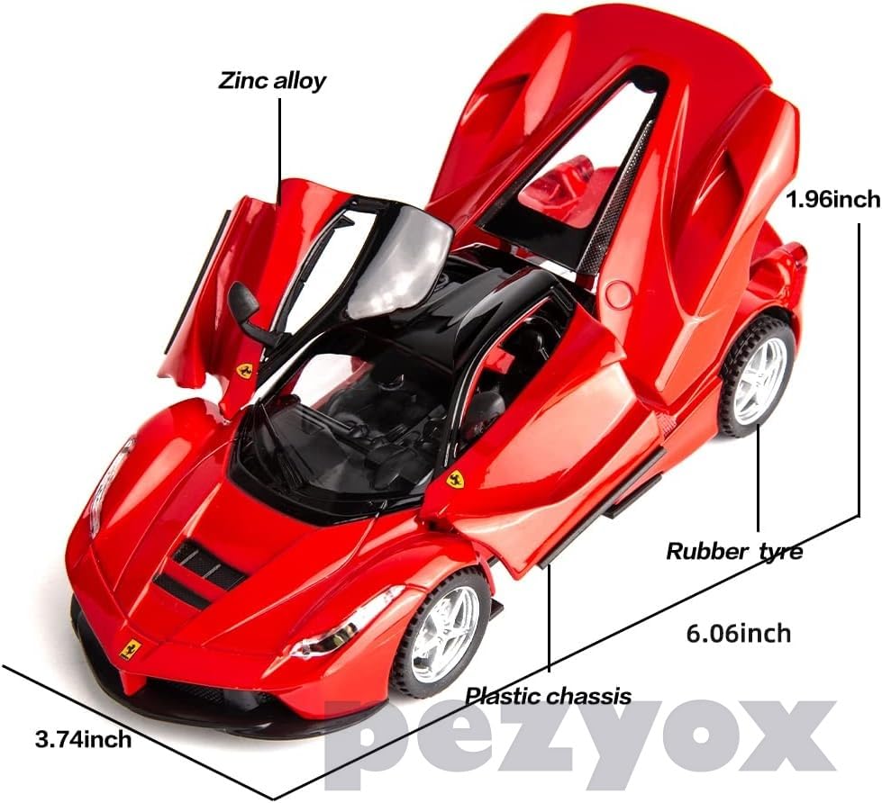 Image of 1 /32 Ferrari Race Model Car and LaFerrari Toy Car, Pull Back Vehicle Alloy Diecast Model, Openable Doors, Collectible Gift Cars for Kids (Red)
