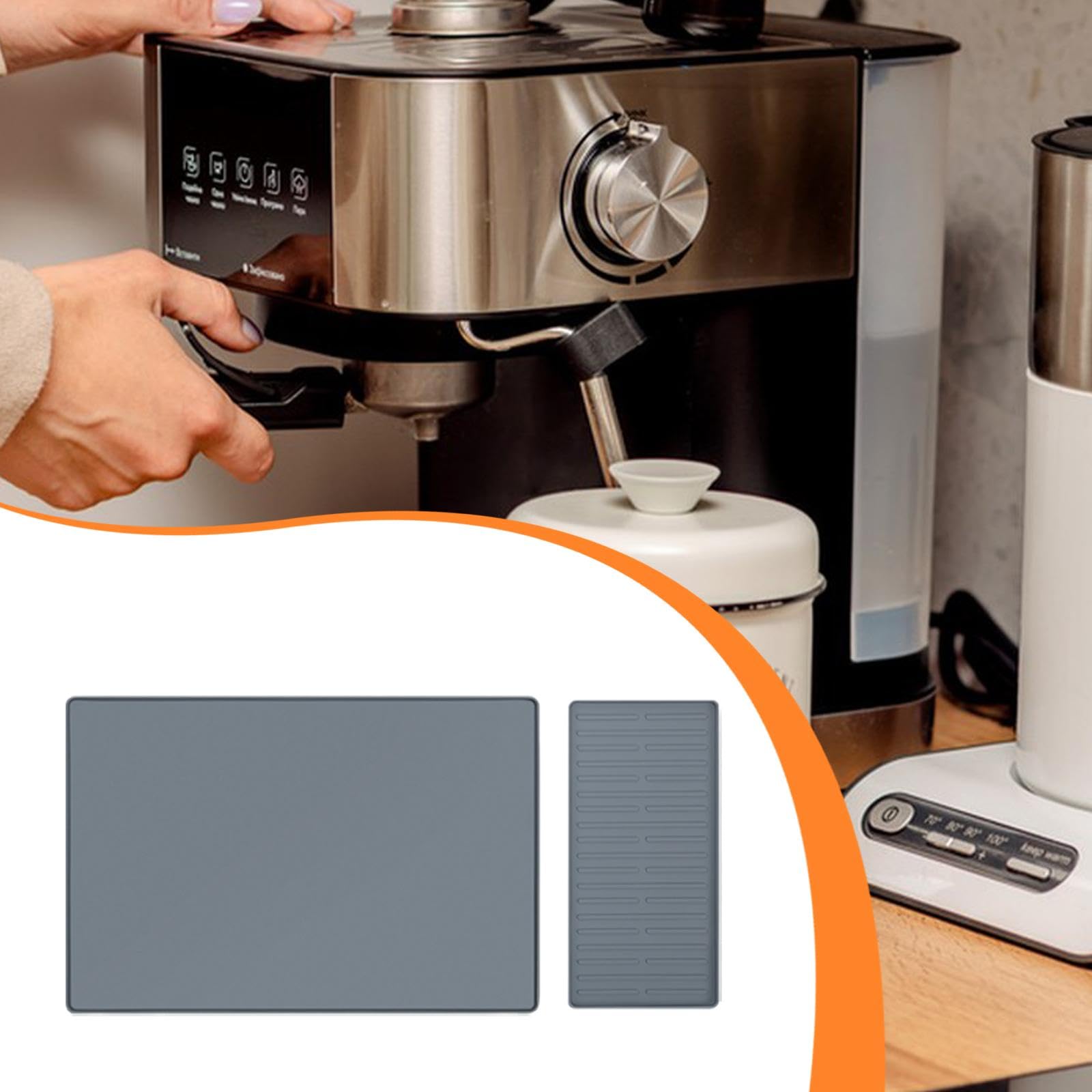 2 Stück Kaffeepad Abtropfmatte für Kaffeebar Flexible Kaffeemaschinenmatte mit Rand Geschirrmatte für Teestube Café Küche Bäckerei, Grau