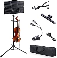 Vista 1 de Klvied Atril Plegable Portátil para Partituras con Colgador de Violín, Negro