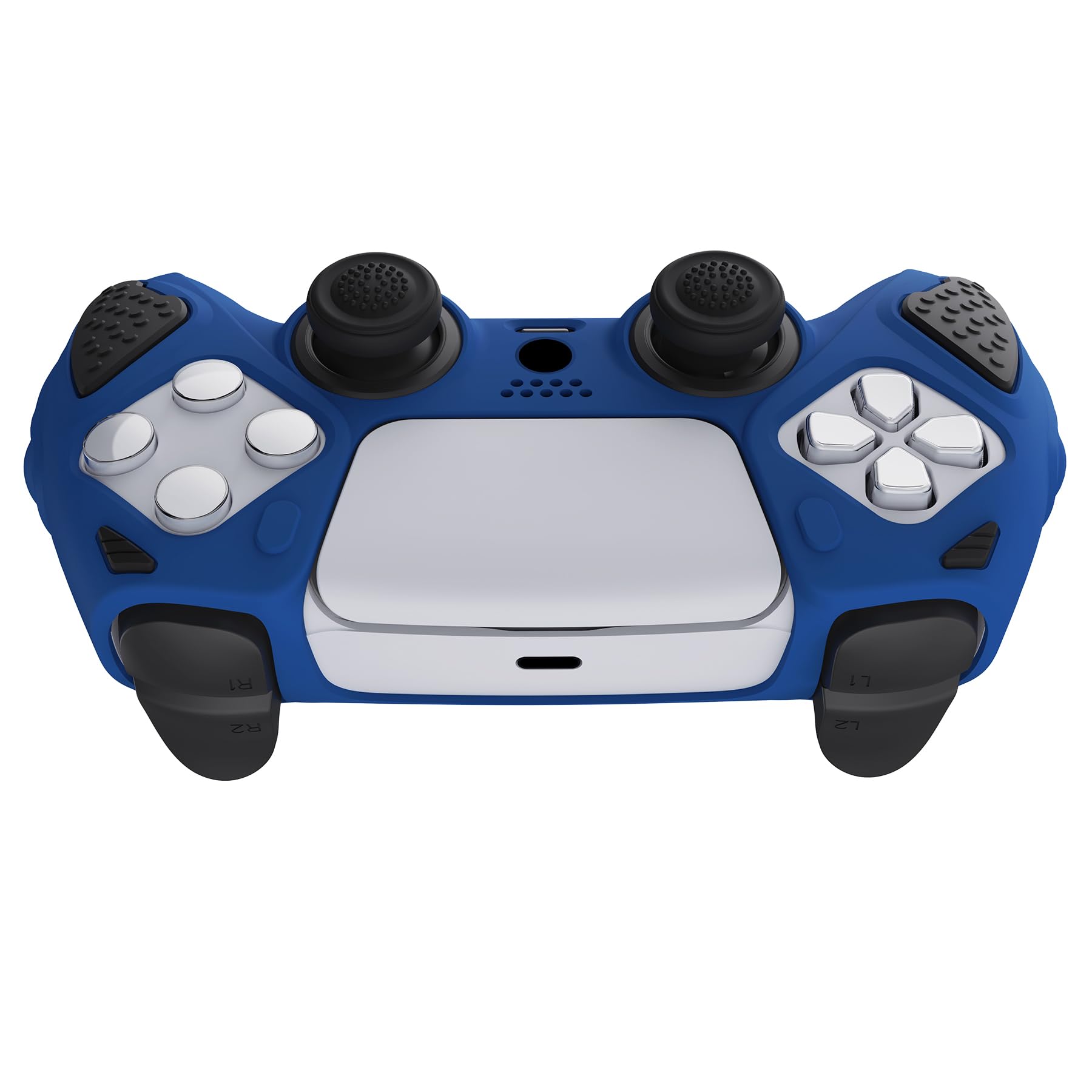 playvital Knight Edition Blue & Black Two Tone Anti-Slip Silicone Cover Skin for ps5 Controller, Soft Rubber Case for ps5 Wireless Controller with Thumb Grip Caps — view 7